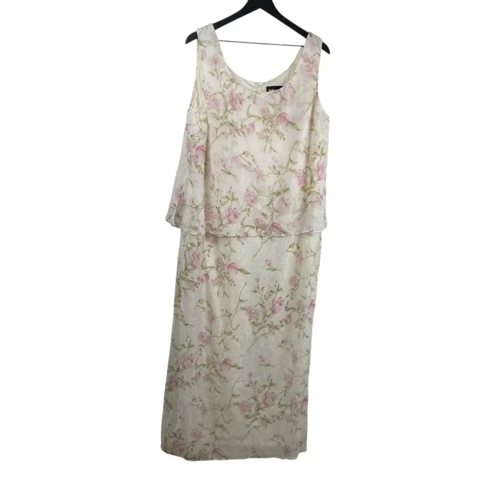 Ursula of Switzerland Dress White 18W Sleeveless Maxi Flora Romantic MOTB Whimsy - Picture 1 of 14